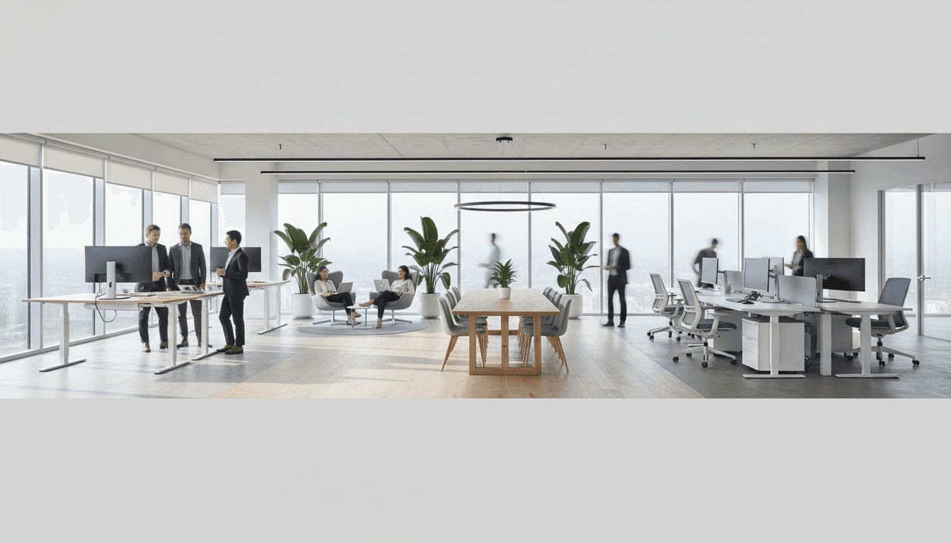 Open-plan office with commercial workstations and chairs